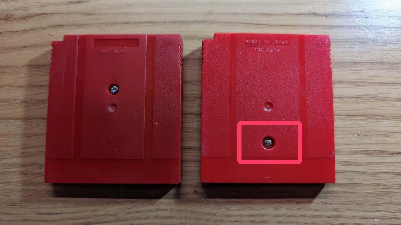 Pokemon cartridge back screw comparison