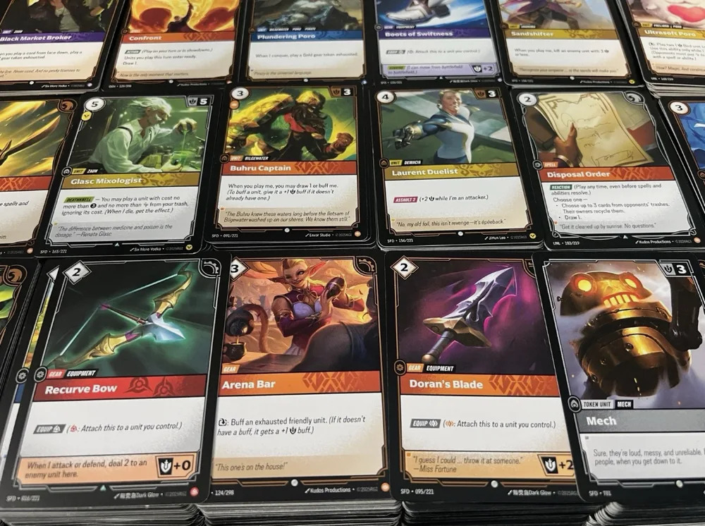 Sorted Riftbound cards ready to sell for cash